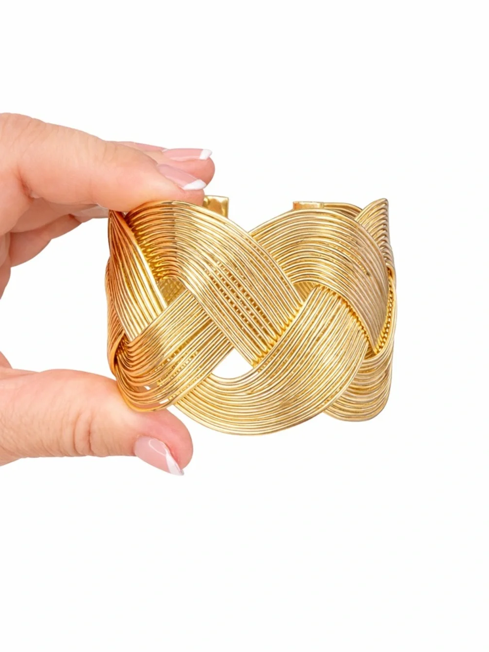 Gold Tone Wide Cuff Bracelet Statement‎ Braided Design Open Adjustable Fashion